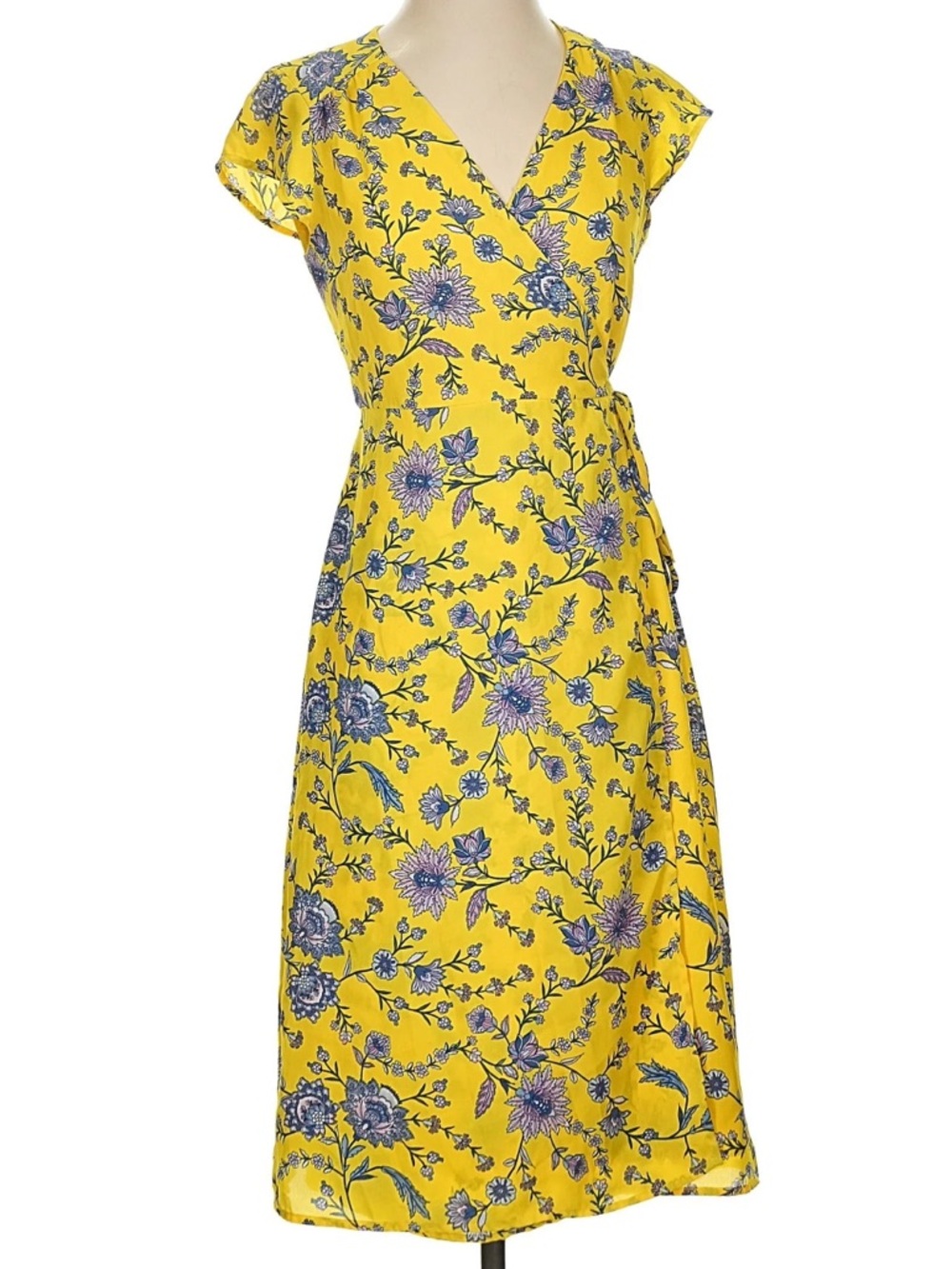 Banana Republic Wrap Dress Yellow Floral Lined Sleeveless Size 2